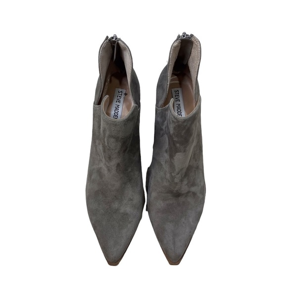 Steve Madden Cedar Bootine Gray Suede Size 11 V Cutout Stacked Block Heel - Picture 4 of 8